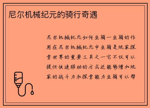 尼尔机械纪元的骑行奇遇