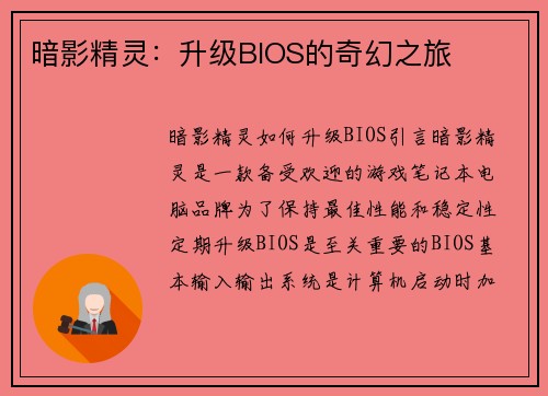 暗影精灵：升级BIOS的奇幻之旅